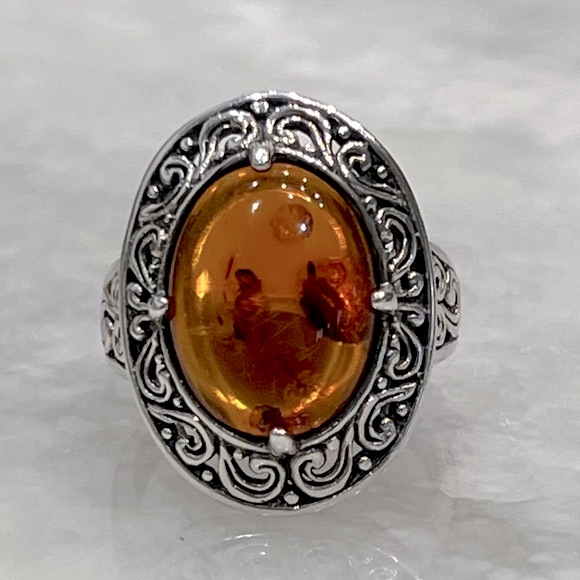 Baltic Amber Sterling Silver Openwork Ring Sz 8